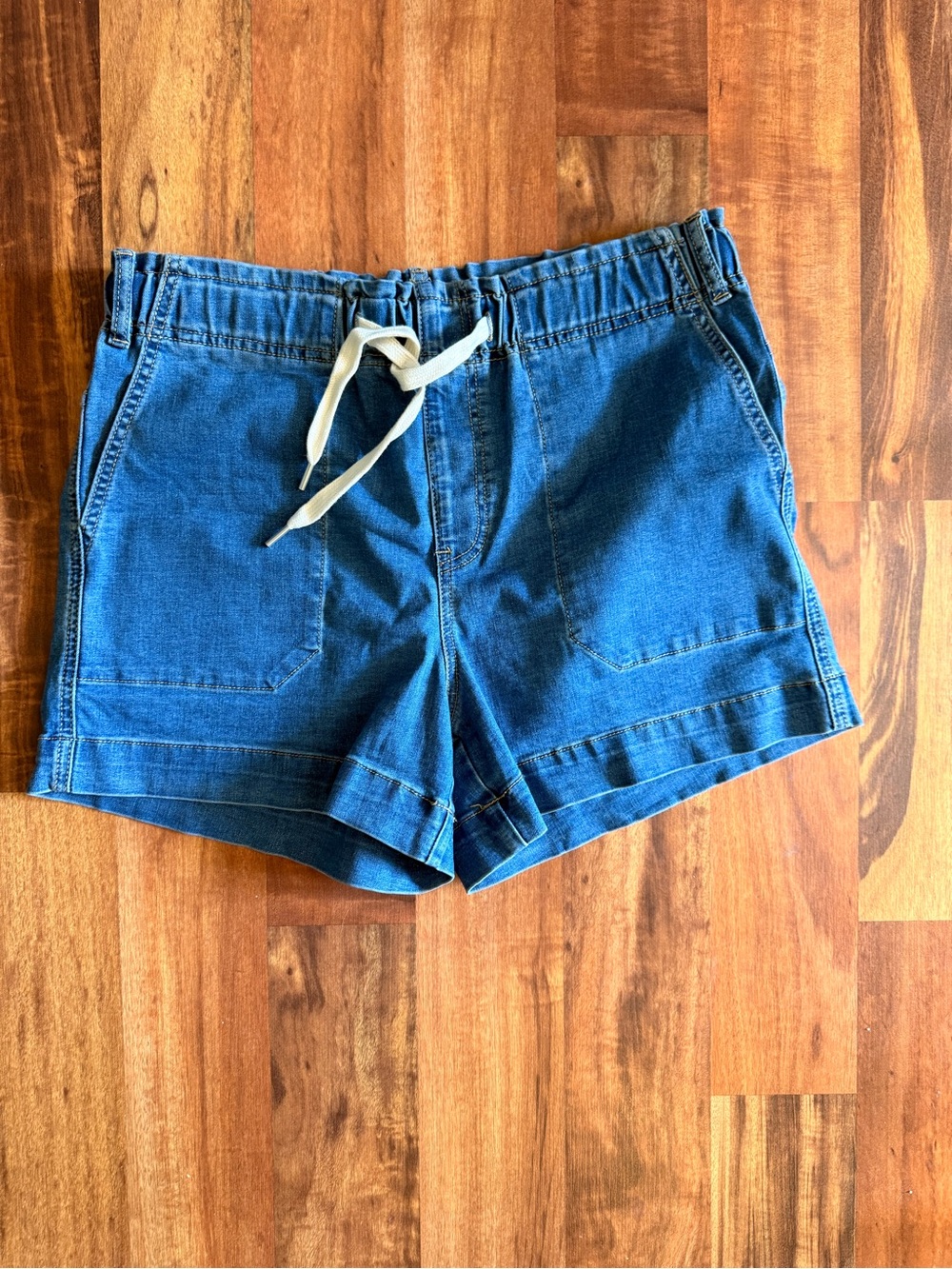 Casual Blue Denim Drawstring Women’s Shorts